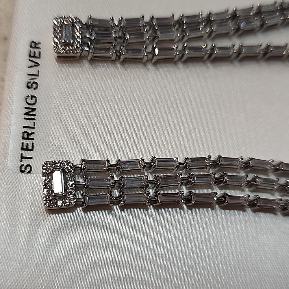 Valentines Gift Sterling Silver Cubic Zirconia Dangle Earrings Date Night Nwt - Picture 3 of 6